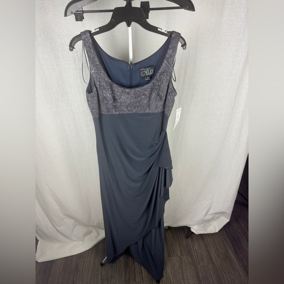 Alex Evenings Long Side Ruched Glitter Jacquard Knit Jersey Gown Size 6 NWT - Picture 7 of 16